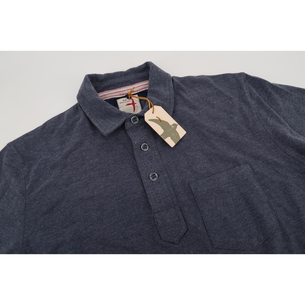 Relwen Pique Slot Polo Shirt Mens Medium Navy Short Sleeve Cotton M400912 NEW